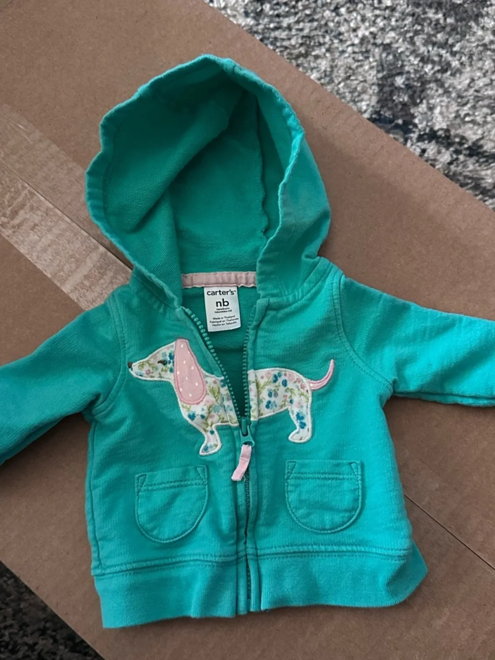 Carter's Hoodie For infant - Size newborn - Green - Weiner/Sausage Dog